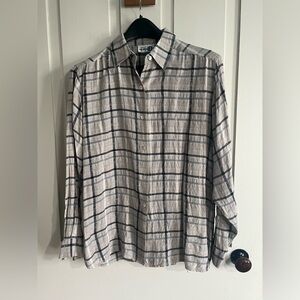Women's Plaid Silk Button-Down Shirt in Cream and Black